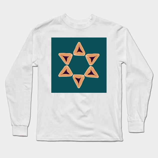 Teal Hamantaschen Star Long Sleeve T-Shirt by TillaCrowne